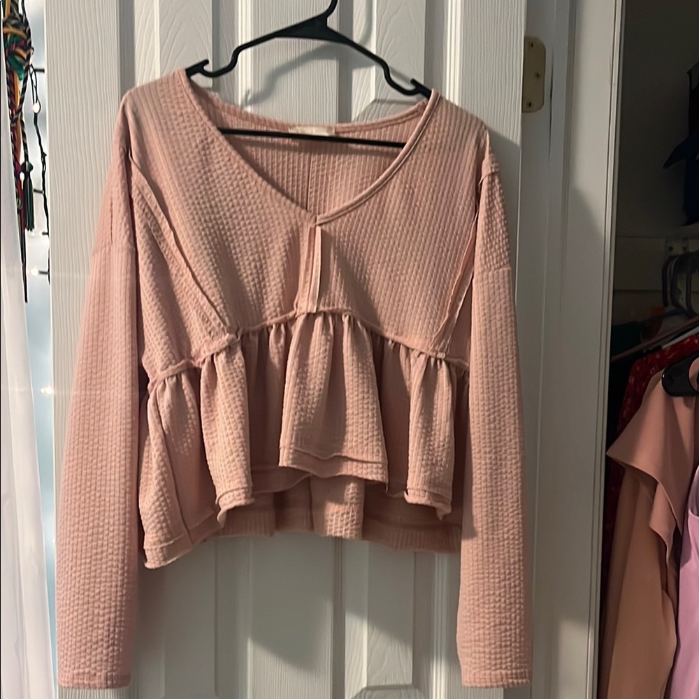 Altar'd State Pink Ruffled Crop Blouse